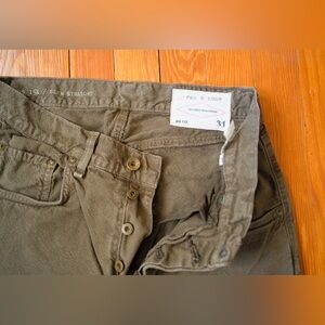 Rag & Bone RB15X Dark Olive Green Slim Straight Canvas Jeans 31x30